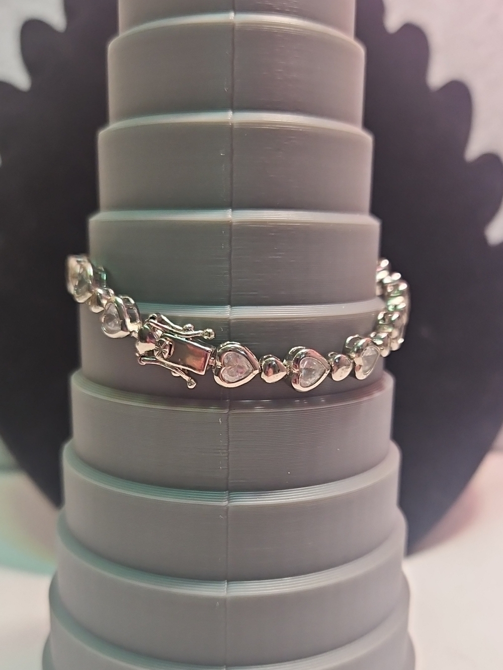 Silver Heart Link Bracelet with Clear Stones